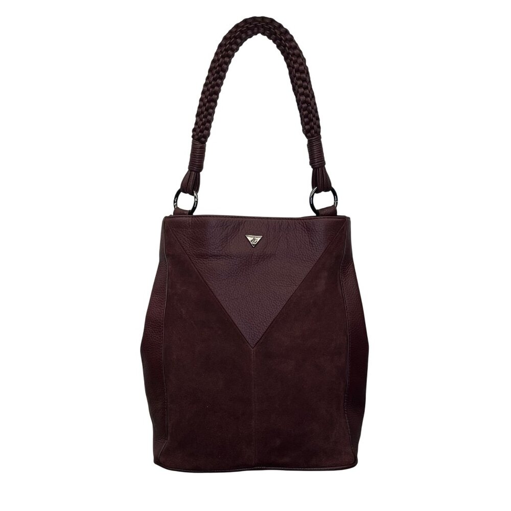 Sam Edelman Women’s Burgundy Suede & Leather Braided Handles Tassel Tote Bag